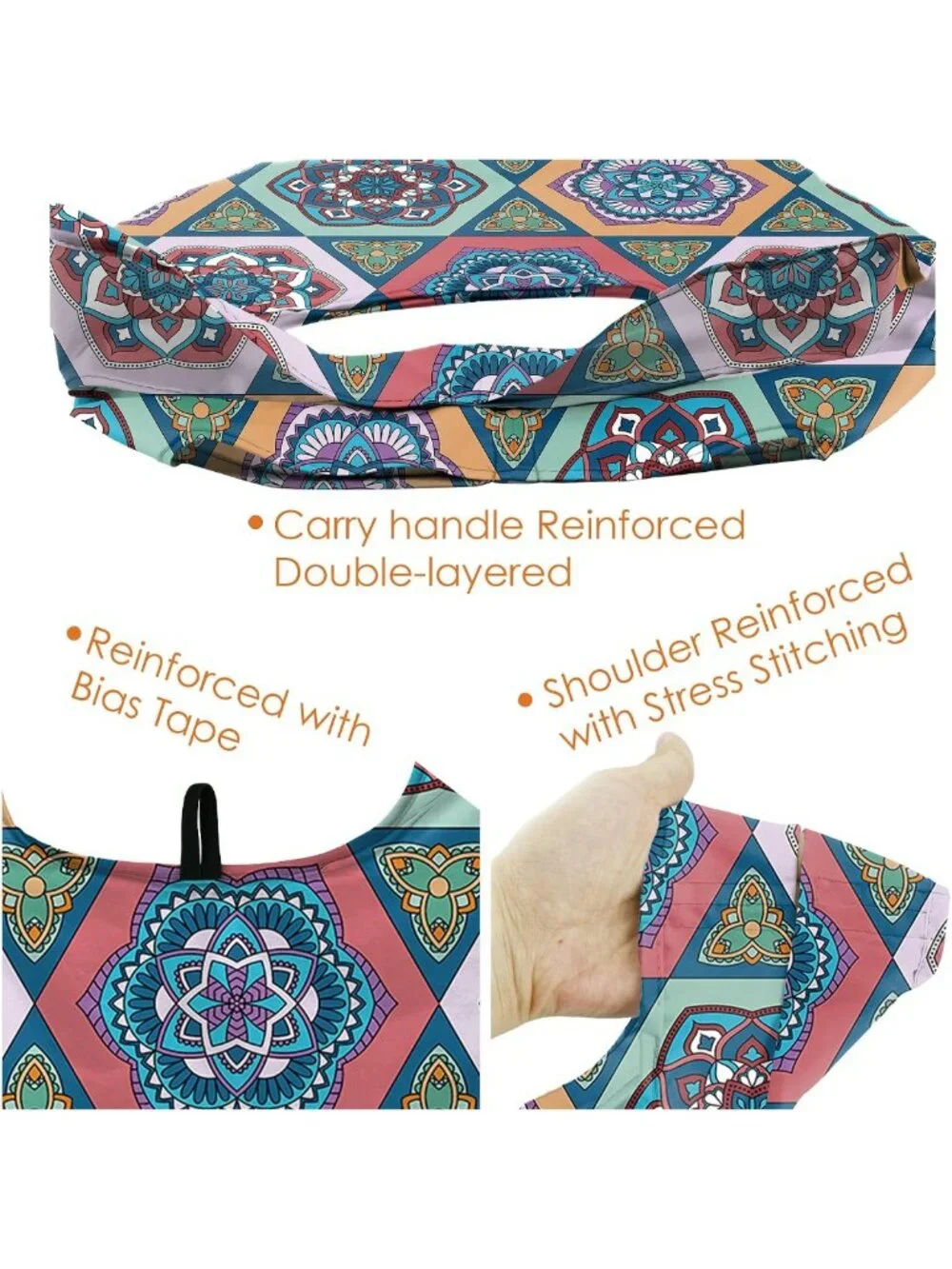 Boho Geometric Reusable Grocery Bags - X-Large Foldable, Heavy Duty, 6 Pack